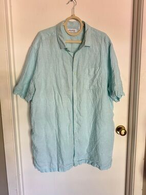 Caribbean Light Blue Short-Sleeve Linen Button-Down Shirt